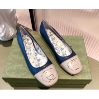 Best Price Gucci Leather Ballet Flat with Interlocking G Blue 081636