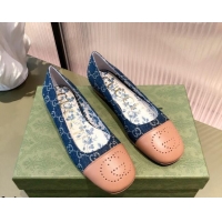 Super Quality Gucci GG Canvas Ballet Flat with Interlocking G 081638 Blue