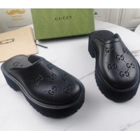 Best Luxury Gucci Perforated GG Rubber Mules 5cm 082046 Black