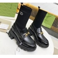 Good Quality Gucci Calfskin Knit Ankle Boots with Horsebit 092501 Black 2021