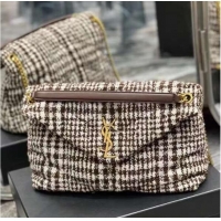 Top Quality Yves Saint Laurent PUFFER BAG IN CHECKED TWEED AND LAMBSKIN 172682 BEIGE