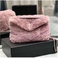 Famous Brand Yves Saint Laurent PUFFER BAG IN MERINO SHEARLING AND LAMBSKIN Y597476 LILAC