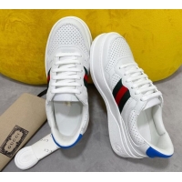 Top Quality Gucci Chunky B Leather Sneaker with Web 092510 White