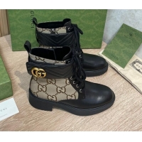 Cute Gucci GG and Leather Ankle boot with Double G 092513 Black/Grey