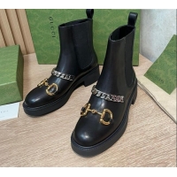 Popular Gucci Leather Chelsea Boots with Chain 092515 Black