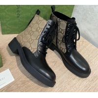 Unique Grade Gucci GG and Leather Lace-up Ankle boot 092516 Black