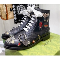 Super Quality Gucci Vintage Embroidered Ankle Boots 1092520 Black