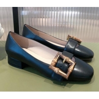 Classic Hot Gucci Leather Ballet Flat with Bamboo Buckle 092745 Black