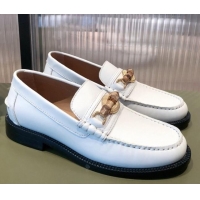 Pretty Style Gucci Leather Loafer Flat with Bamboo Horsebit 092747 White