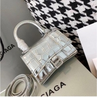 Unique Grade Balenciaga WOMENS HOURGLASS MINI TOP HANDLE BAG M8000 silver