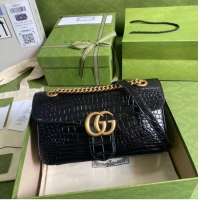 Buy Classic Gucci GG Marmont crocodile small shoulder bag 443497 black