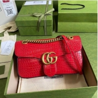 Top Grade Gucci GG Marmont crocodile small shoulder bag 443497 red