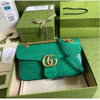 Original Cheap Gucci GG Marmont crocodile small shoulder bag 443497 green