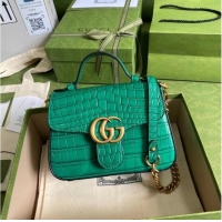 Discount Gucci GG Marmont crocodile mini top handle bag 547260 green