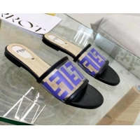 Best Quality Fendi FF Transparent Flat Slide Sandals 091726 Blue