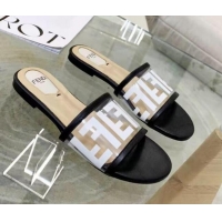 Unique Style Fendi FF Transparent Flat Slide Sandals 091726 White