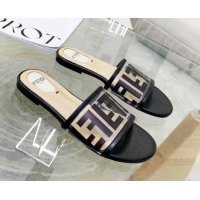 Grade Quality Fendi FF Transparent Flat Slide Sandals 091726 Black