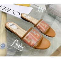 Top Grade Fendi FF Transparent Flat Slide Sandals 091726 Brown