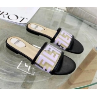 Low Price Fendi FF Transparent Flat Slide Sandals 091726 Purple