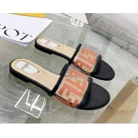 Fashion Fendi FF Transparent Flat Slide Sandals 091732 Brown