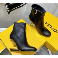 Best Design Fendi First Calfskin F Heel Ankle Boots 8cm 092434 Black