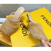 High Quality Fendi First Rabbit Fur F High Heel Sandals 8cm 092440 Camel Brown