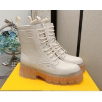 Luxury Hot Fendi Calfskin FF Lug Sole Ankle Boots 092449 White 