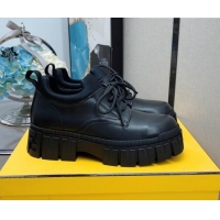 Good Product Fendi Force Calfskin FF Lug Sole Lace-up 092453 All Black