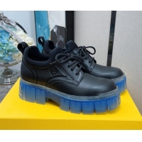 Newest Fendi Force Calfskin FF Lug Sole Lace-up 092453 Black/Blue