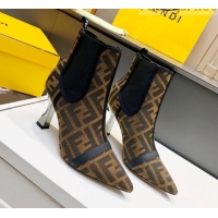 Grade Design Fendi Colibri FF Canvas Ankle Boots 8.5cm 092460 Brown