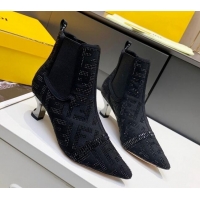 Best Quality Fendi Colibri FF Crystal Ankle Boots 5.5cm 092462 Black