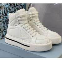 Classic Practical Prada Macro Re-Nylon and Brushed Leather High-Top Sneakers 091823 White