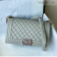 Inexpensive Chanel Grained Calfskin Medium Boy Flap Bag A67086 Gray/Silver 2021 