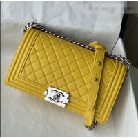 Top Grade Chanel Grained Calfskin Medium Boy Flap Bag A67086 Yellow/Silver 2021