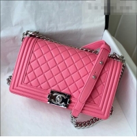 Buy Classic Chanel Grained Calfskin Medium Boy Flap Bag A67086 Pink/Silver 2021