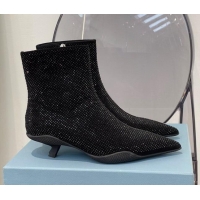 Sumptuous Prada Pointy Crystal Allover Short Boots 091828 Black