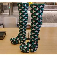 Popular Style Prada Jacquard Knit Platform Over-Knee Boots 6.5cm 092468 Green