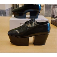 Best Quality Prada Shiny Leather Platform Lace-up Shoe 6.5cm 092479 Black