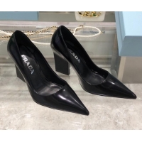 Discount Prada Brush Leather Pointed Pumps 9cm 092482 Black