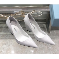 New Design Prada Brush Leather Pointed Pumps 9cm 092482 White