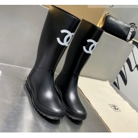 Best Design Chanel Vintage Rubber Rain Mid-High Boots Black 019052