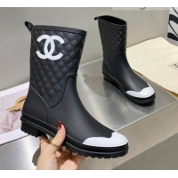 Low Price Chanel Vintage Rubber Rain Mid-High Boots Black 091717 