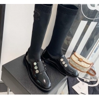 Elegant Chanel Patent Leather and Knit Sock High Boots Black 091719