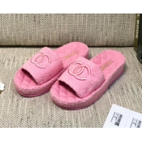 Luxurious Chanel Towel Platform Flat Slide Sandals G36901 Pink