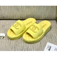 Fashion Chanel Towel Platform Flat Slide Sandals G36901 Yellow