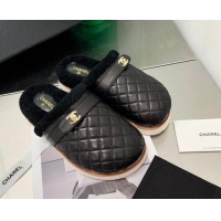 Popular Chanel Lambskin and Shearling Flat Mules 4.5cm 092348 Black