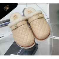 Low Price Chanel Lambskin and Shearling Flat Mules 4.5cm 092348 Apricot