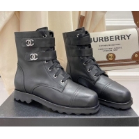 Sumptuous Chanel Calfskin Ankle Boots with CC Strap 092352 Black