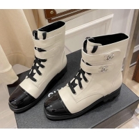 Hot Style Chanel Calfskin Ankle Boots with CC Strap 092352 White