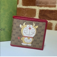 Promotional Doraemon x Gucci GG Canvas Billfold Wallet 647802 Red/Yellow 2021 